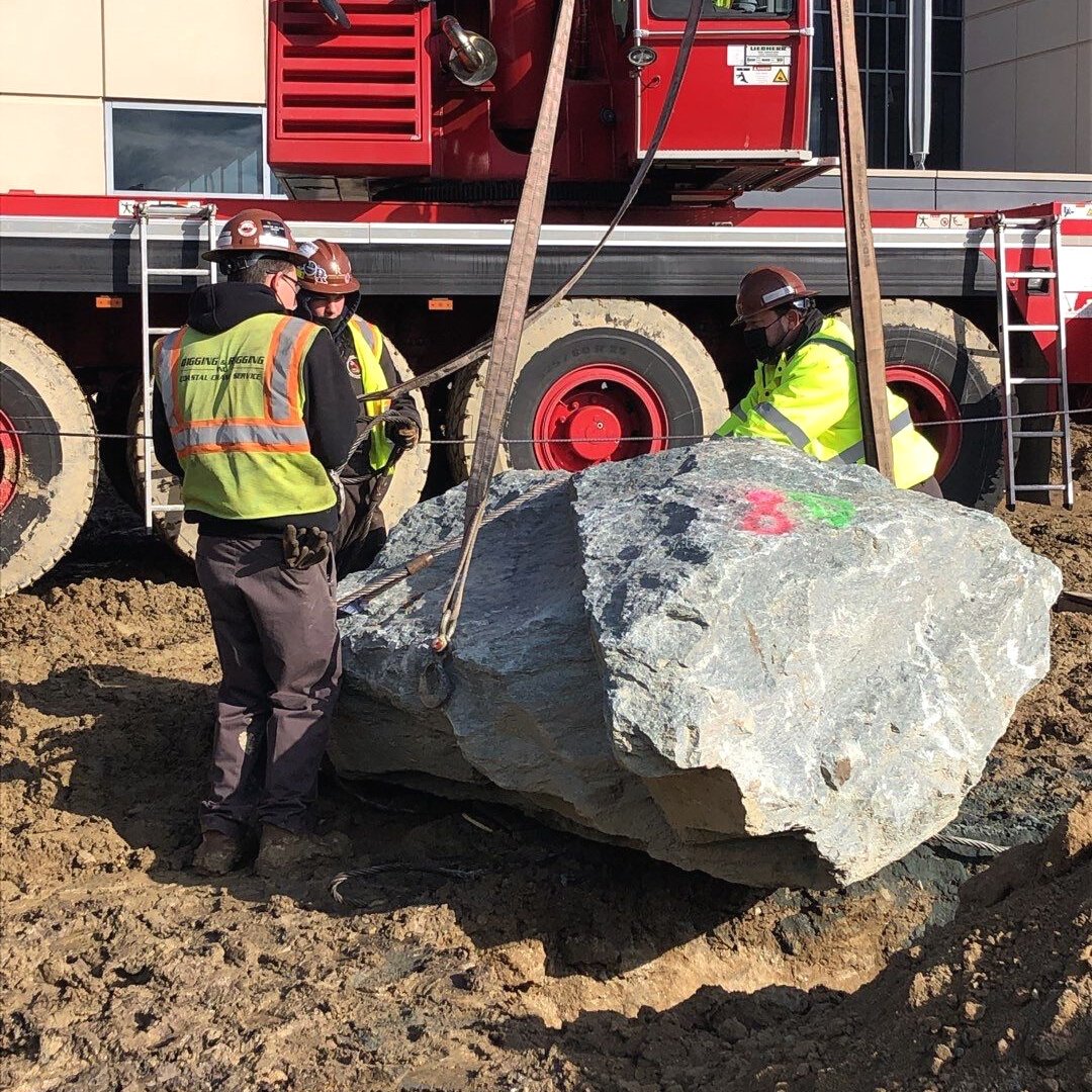 LiveGreenScapes's tweet photo. A crane arrived at Howard County Circuit Court bright and early this morning to help place some boulders on site. #landscape #LiveGreen #crane #boulders https://t.co/13KZKsL2ze