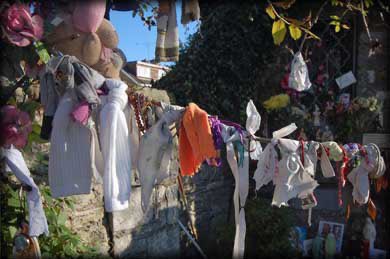 There’s a fine example at St Brigid’s Well in Clondalkin. It’s healing powers were associated with eyesight & articles were dipped in the water, rubbed on the eye/forehead & hung from the tree. Again we have locus of Christianity, paganism, well & tree.