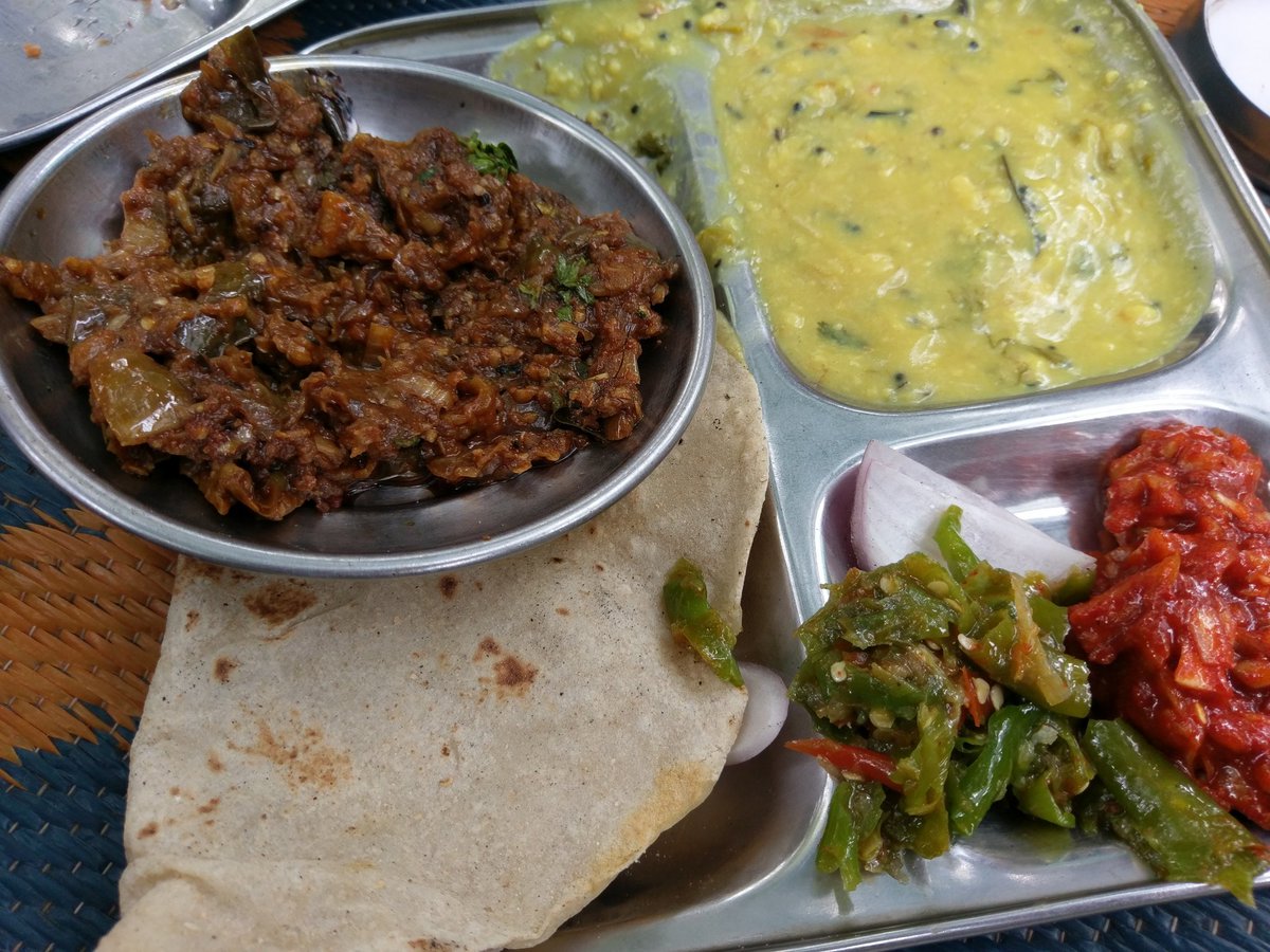"Water is first used for chai. We make more money from chai than food. So all our signature items like eggplant bhareet, pithla, bhakri, thecha use little to no water" said the lady running the place.