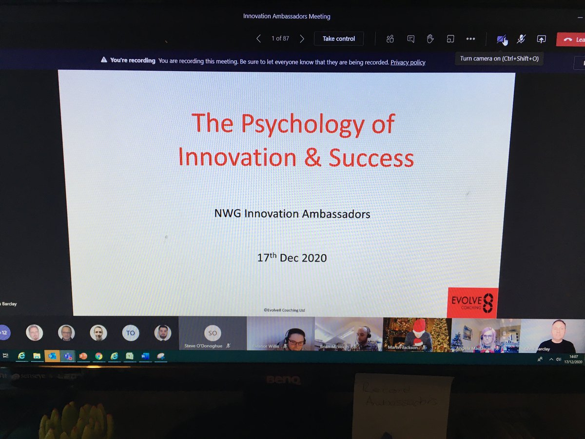 Evolve8Coaching's tweet photo. Big thank you to our friends @NorthumbrianH2O for a great way to finish the year!
Pleasure sharing our thoughts &amp; quiz on "The Psychology of Innovation &amp; Success" with the awesome NWG innovation ambassadors team.    
Thank you for the invitation @AMacoscar head of innovation😀 https://t.co/0w4uSFy0R6