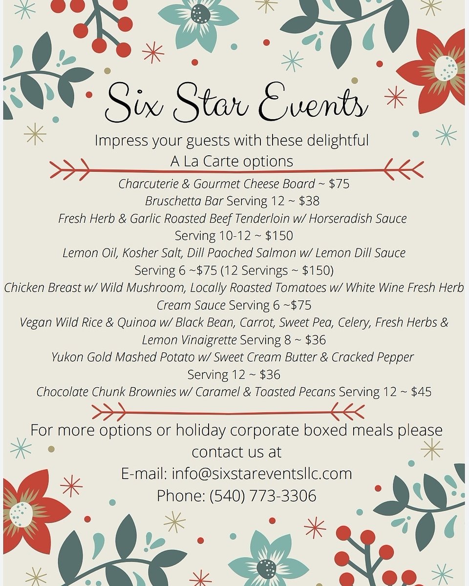 SixStarEvents's tweet image. ~A Six Star Event~
Don&apos;t forget Six Star Events has an A La Carte menu!! Check it out!! Feel free to share with your friends 😁
.
.
.
.
.
.
.
.
.
#alacartemenu #sixstarevents #caterer #catering #smallbusiness #shenandoahvalley #TuesdayThoughts #picoftheday #photooftheday