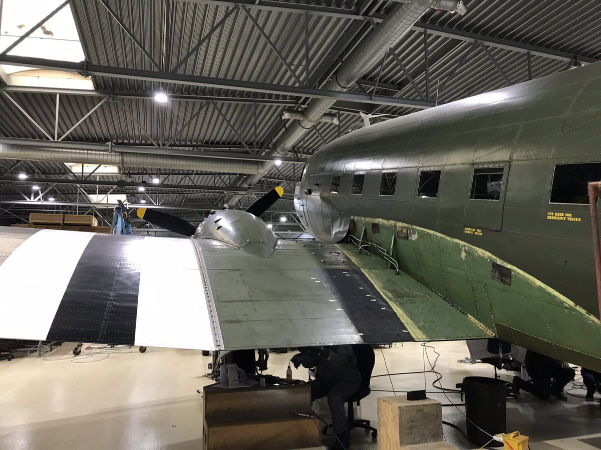 ColBostrom's tweet photo. Managed to take a peek at the @RAFBBMF Dakota which is undergoing maintenance @IWMDuxford. Can’t wait to go and collect #ZA947 in the New Year. https://t.co/UBKUiXFI8W