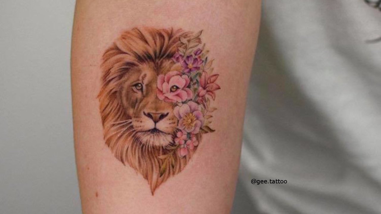 Tattoo uploaded by Tracy Marie  Lion Sunflower Greyscale Tattoo  Tattoodo