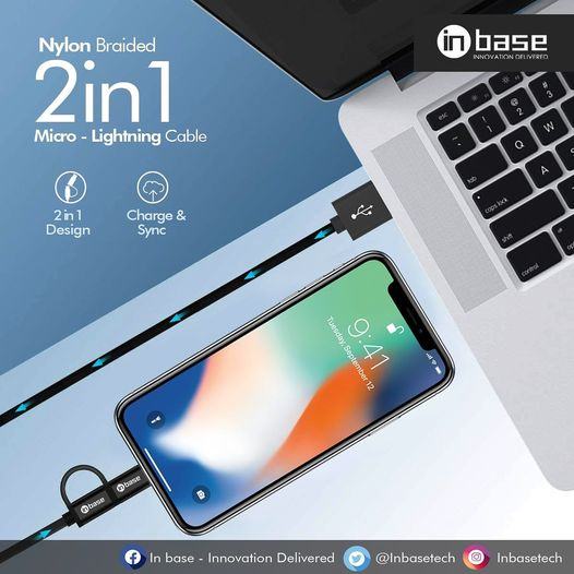 Inbasetech's tweet photo. Inbase Nylon Braided 2 in 1 (Micro - Lightning) Cable. Supports Fast Charging &amp; High Speed Data Transmission. #Power #Cable #InnovationDelivered https://t.co/oyEnXrdpMx
