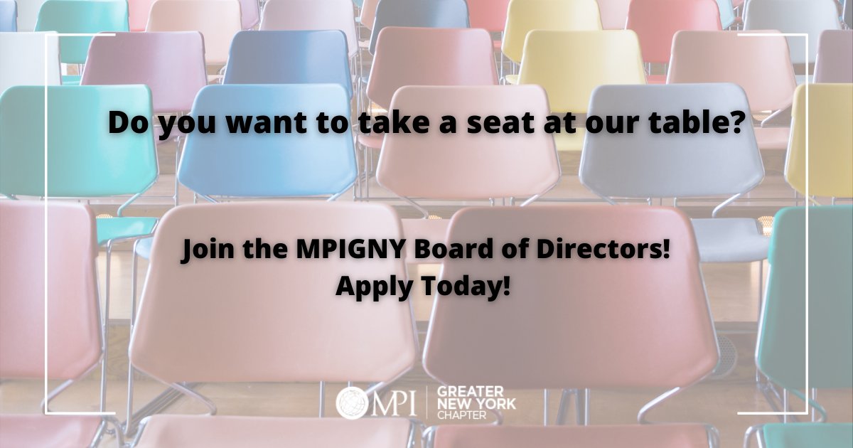 MPIGNY's tweet photo. Members interested in joining our 2021-2022 Board of Directors should apply by December 31.
Join us!
Apply today: https://t.co/GuP5ZtMfSr
For more information, please contact Kathie Stapleton at kstapleton@mpigny.org.
#mpigny #leadershipdevelopment #meetingsmeanbusiness https://t.co/9ob7nYQlCc