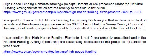 This isn't a historical problem. I recently asked Surrey how they planned to allocate their High Needs Block funding for this financial year.A full seven months into the FY, they said they didn't have that information yet 11/