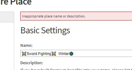 Alex41693518's tweet photo. @Roblox  HOW IS ME PUTTING 'WINTER IN MY GAME TITLE INAPPROPRIATE?!

Roblox moderation sucks https://t.co/PRK5cQizVU