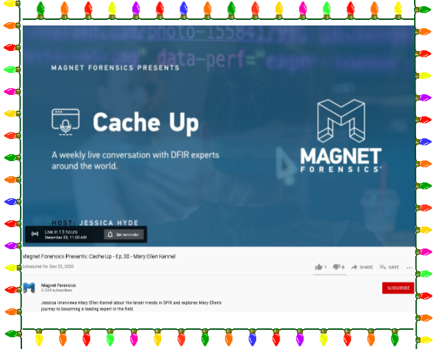 icanhaspii's tweet photo. Hey #DFIR join me "live" - TODAY 12/22 at 11am ET when I chat with @B1N2H3X about #Malware #InfoSec and the @SANSInstitute @CounterHackSec #HolidayHack @KringleCon,,, and moar, on the @MagnetForensics #CacheUp show: https://t.co/ja4oKMim85 - see ya then! https://t.co/ixGpRLOAVb