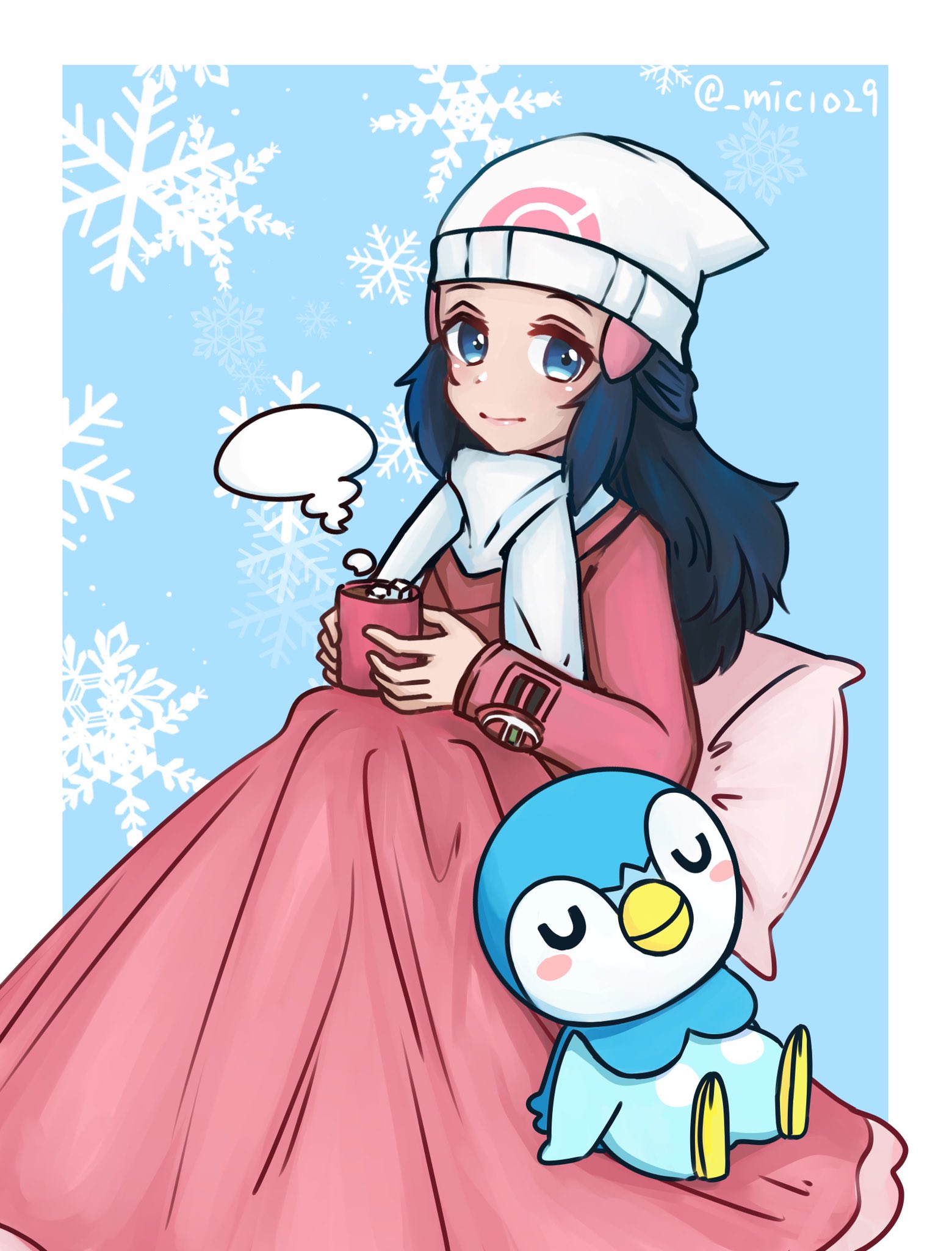 Micowo 委託開放中 冬 Winter 冬 ヒカリ Dawn Pokemon ポケモン Piplup ポッチャマ ポケモンイラスト 香港插畫 Hongkongart Illustration 香港イラスト イラスト 少女 Illustrator Fanart Artistontwitter Cute