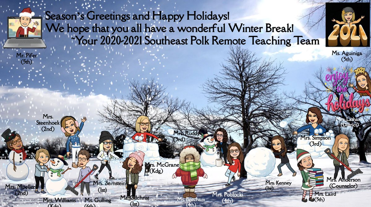 Steenhoek3's tweet photo. Happy Holidays! Here are a few of the #sepolk Remote Teaching Team members who have supported the learners in the FT online pathway this year. We are learning together &amp; we'll continue to humbly grow and do what it takes for the kiddos who are learning from home! @SEPCurriculum https://t.co/WqSw7X8v9n