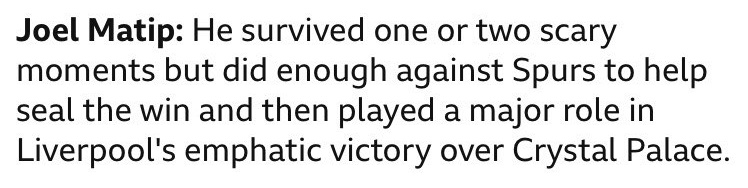 UtdArena's tweet image. Garth Crooks included Matip in his Team of the Week but said “he survived one or two scary moments but did enough against Spurs”.

Matip didn't play against Tottenham. In fact, he wasn't even on the bench! Then, it was edited and that was wrong too!

Good Lord…
