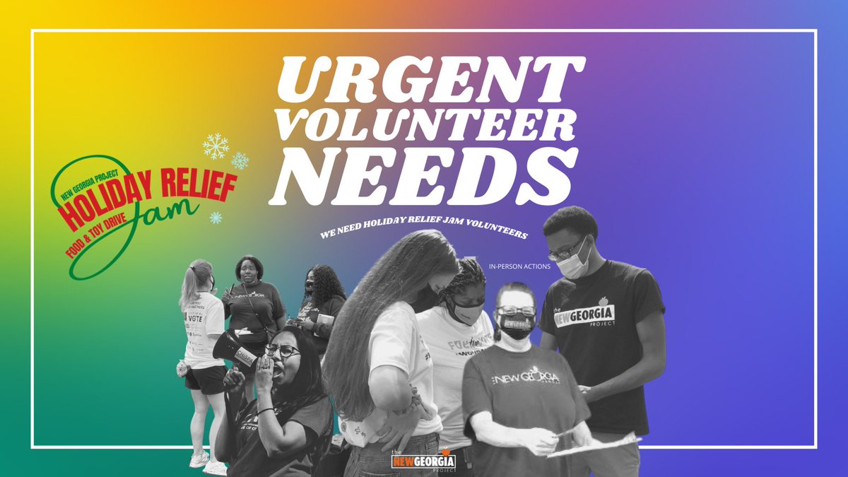 NewGAProject's tweet photo. Want in on our Holiday Organizing in GA? We need in-person volunteers to staff our upcoming Holiday Relief Jams! Volunteers will be trained &amp; outfitted with PPE, then they'll pass out food &amp; toys to families. Various locations and times.

Volunteer today: https://t.co/SjZz9504id https://t.co/PQxgccknE6