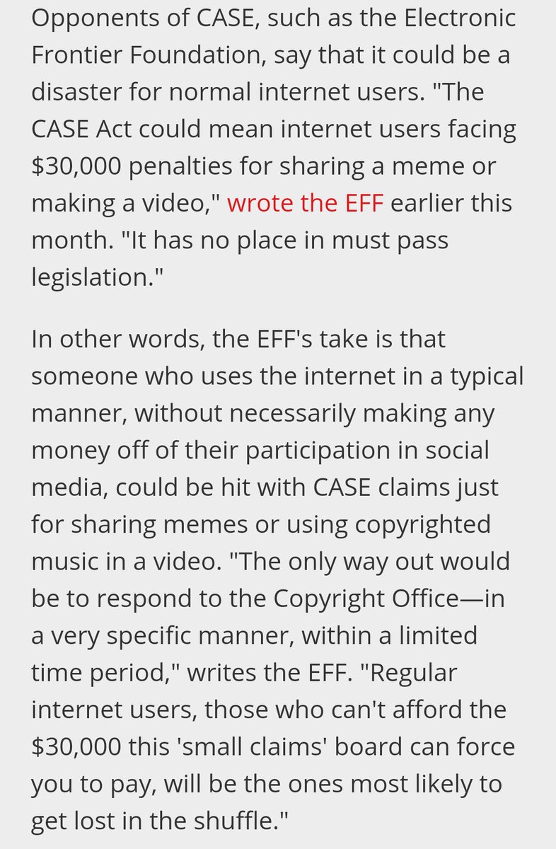 Article points opt out rules undermine the alleged purpose of CASE (creators protecting work against exploitation by business) but will make it easy to harass individuals. A dream for © trolls &if platforms respond to CASE like they do DMCA it could be a way to silence speech.