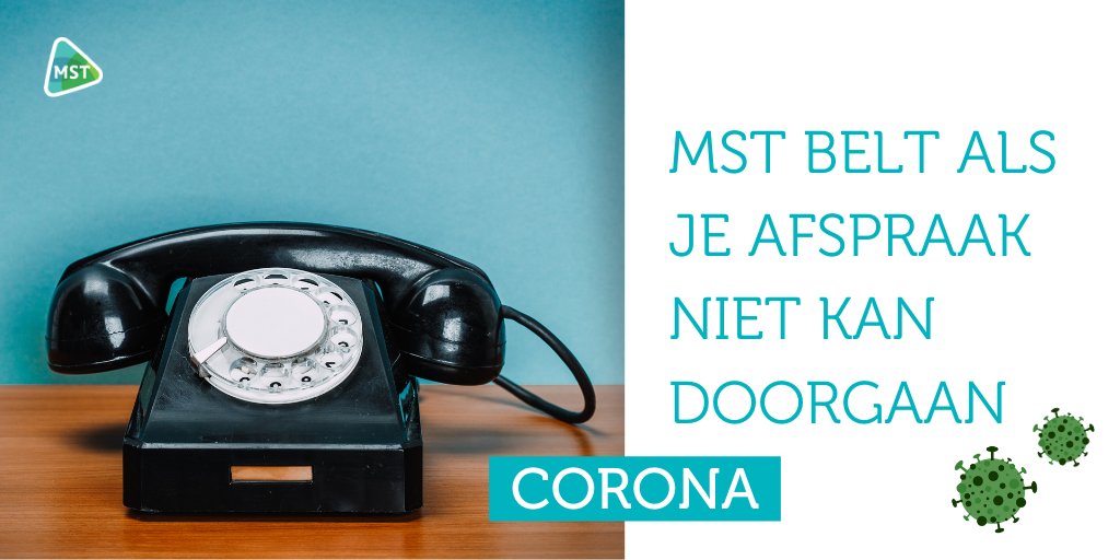 Als je afspraak, operatie of behandeling niet doorgaat, dan wordt je daarover geïnformeerd door MST. Als je niet bent gebeld, gaat de afspraak gewoon door. Wij vragen je om ons daar niet over te bellen, zo blijven wij telefonisch goed bereikbaar. Meer op mst.nl/corona.