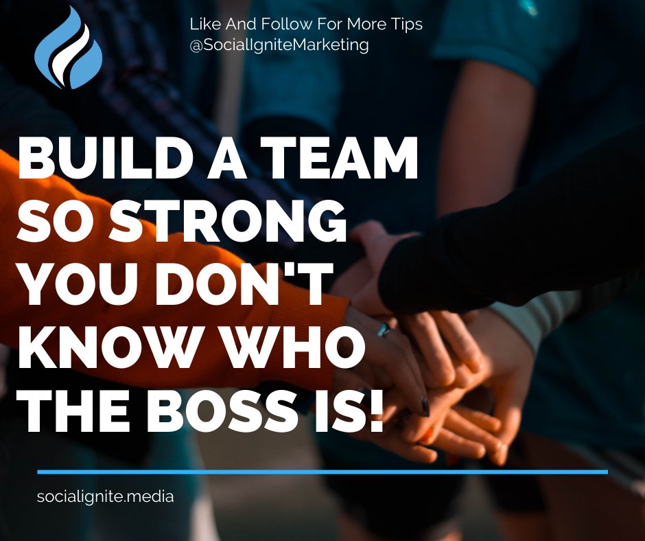 SocialIgniteApp's tweet photo. "Build a team so strong you don't know who the boss is!" 🤔😎

Do you believe this? Good or bad thought?👍🏼👎🏻

Share your thoughts below! 👇🏼

#motivation #determination #dedication #businessadvice #businesstrategy #fempreneur #businessgoals #businessmotivation #businessmindset https://t.co/nBPyye5K8E