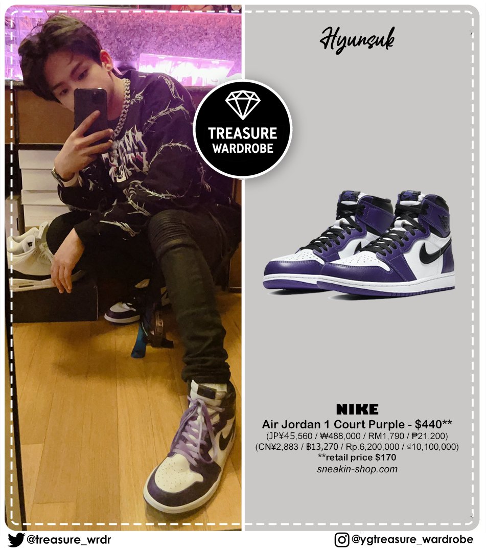 TREASURE_WRDR's tweet photo. #HYUNSUK wearing
#MADEEXTREME: VICIOUS DOG SWEATER - $50
#NIKE: AJ1 Court purple - $440 (retail price $170)
@treasuremembers
#TREASURE #TREASUREWARDROBE #HYUNSUKFASHION #트레저 #トレジャー #최현석 #CHOIHYUNSUK https://t.co/Coj0Un7fmg