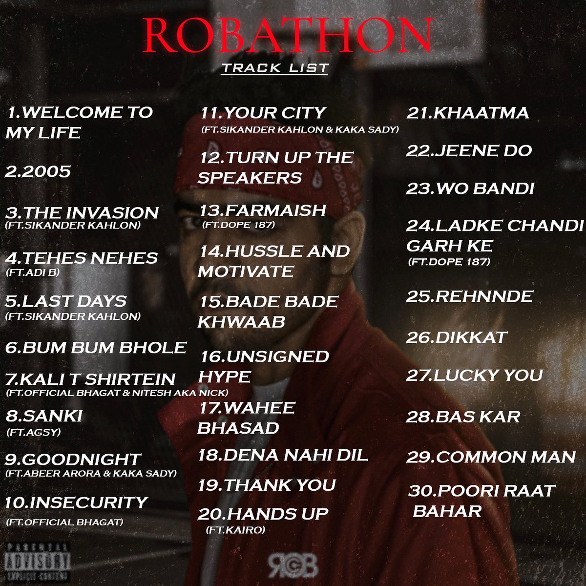 robcmusik's tweet photo. Presenting the tracklist for my upcoming 6th project, “Robathon” 

30 songs, from me to you, dropping January 12, 2021 on all digital stores. Stay tuned! #hiphop #robathon https://t.co/ljb2P5Kc6A