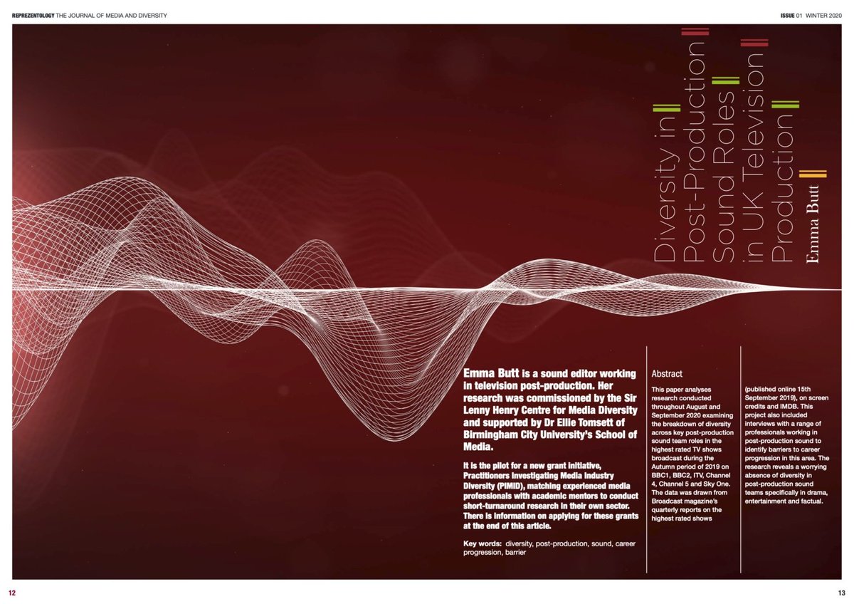 New ep today!  @EmmaButtSound discusses the new study she authored and published in the Journal of Media and Diversity.  https://tonebenderspodcast.com/151-journal-of-media-and-diversity-study/