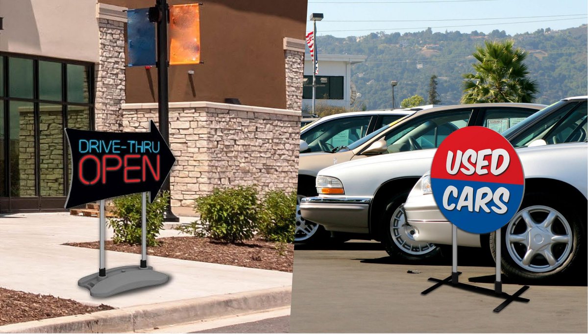 ExpressSignMan's tweet image. Our Contour Outdoor Sidewalk Signs are heavy duty with either a Steel Plate or a Water Base.  Our graphics are attached using hook and loop connections that make graphic changes quick and simple.
Contour Outdoor Sidewalk Sign Options:
Bases: signs123.com/product/contou…