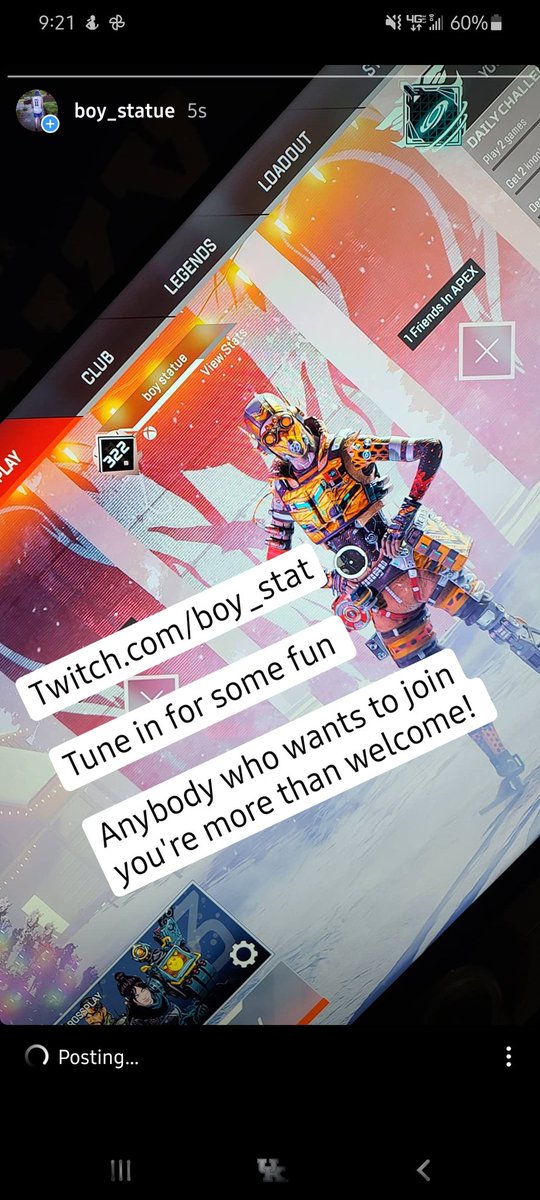 boy_statue's tweet photo. Apex stream for fun if anybody bored come watch! Or pull up and play just send me a message! https://t.co/IlxlsJA4vV