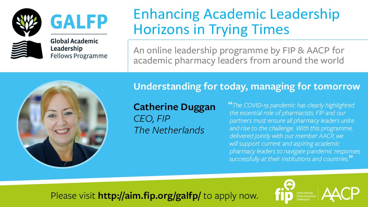 FIP CEO @DrCDuggan is a speaker at FIP's first-ever #leadership course’s last module,and addresses the importance of planning & shaping the future of pharmacy profession with @LMaineAACP from the @AACPharmacy. Visit our website fip.org/global-academi… to learn more and apply now!