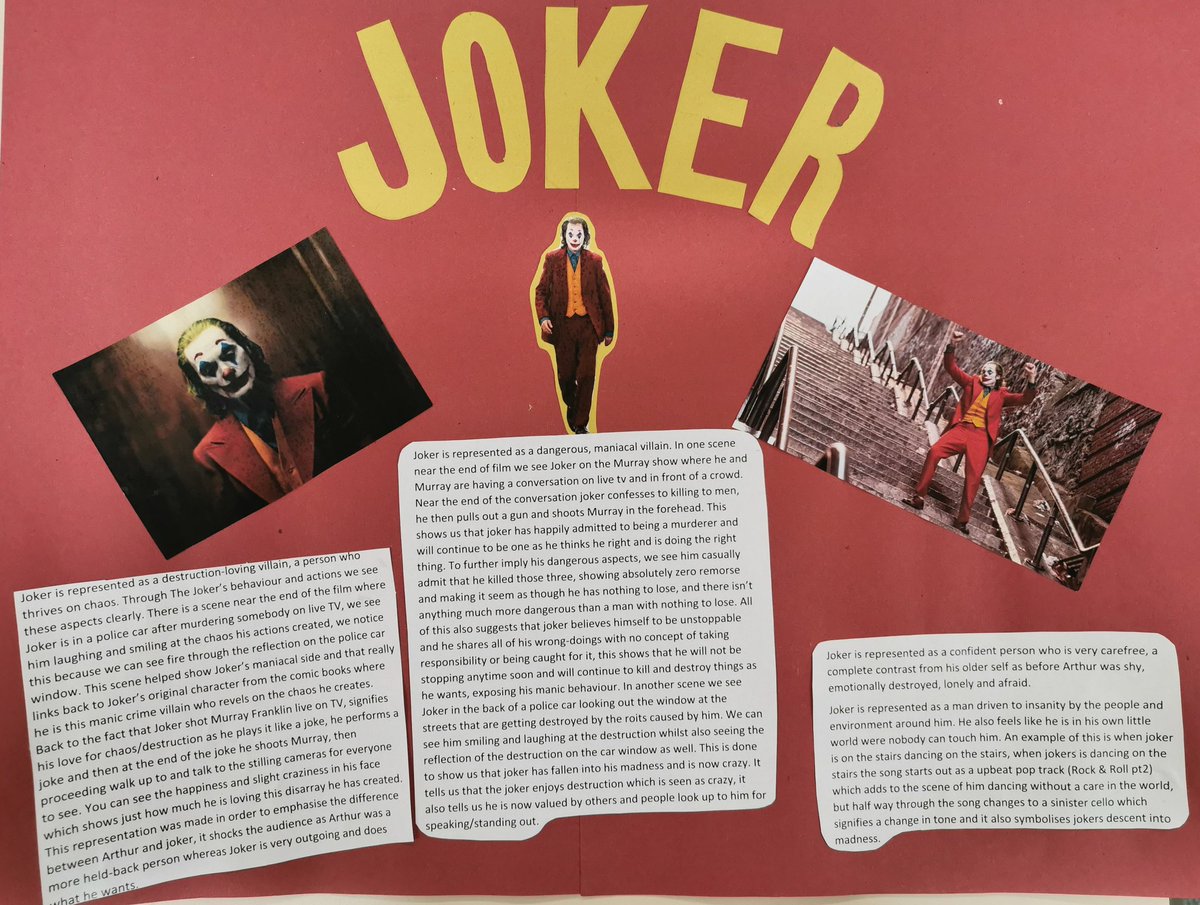 MsMackinnon's tweet photo. Shout out to my amazing Higher Media class who worked away like troopers on the last day of term to finish these fantastic posters lookinging at Representations in Joker!

What a bunch of super stars!! 🏅🏆😁🦸‍♀️🦸 https://t.co/OkJDWvzmj6