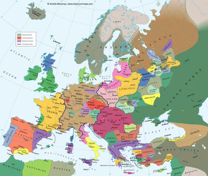 14世紀初頭頃の地図だが、現在のロシアやトルコに小国がたくさんあるのがエモい 