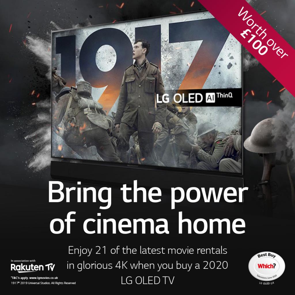 LGUK's tweet photo. Bring the ultimate cinema experience home this Christmas with @RakutenTV 🎄 Get 21 of the latest movie rentals in stunning 4K when you buy a 2020 LG OLED. That's over £100 of movies — win-win! 
Register your TV here >>> https://t.co/mHiwf25h4y https://t.co/9fPsTiXAdR