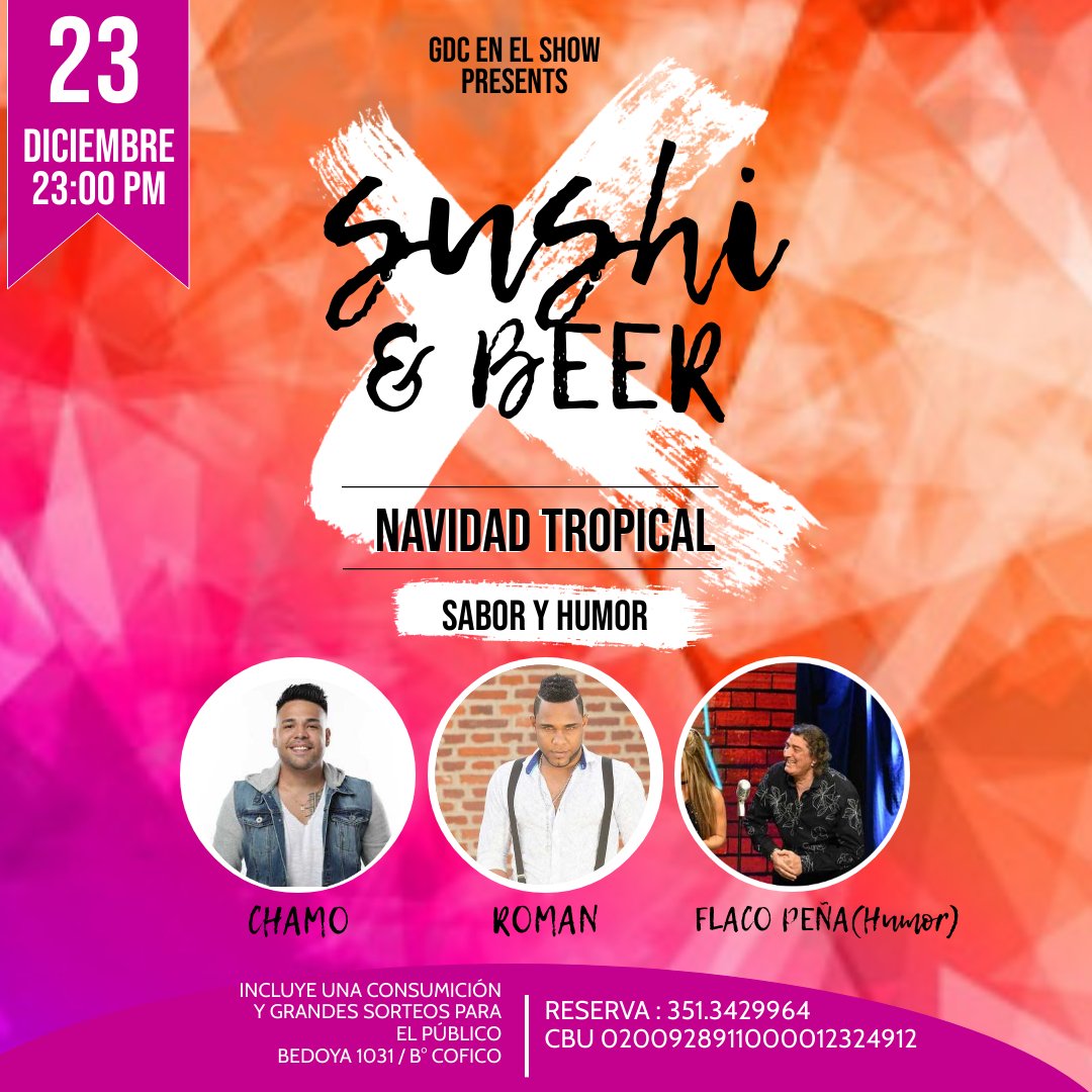 GDCenelshow's tweet photo. #chamoyroman en #sushiandbeer  te esperamos . Reserva https://t.co/FHs7RJf2lN