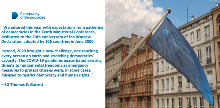 CommunityofDem's tweet image. ' I wish to extend my sincere appreciation to CoD Presidency @MAERomania and H.E. @BogdanAurescu for CoD leadership. Also, I want to thank Governing Council Member States for their contributions and fruitful cooperation' -SG @ThomasEGarrett 

Full message: ow.ly/ZWem50CS67m