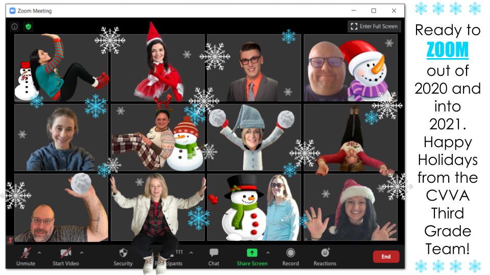 Trzeaser's tweet photo. Happy Holidays from the third grade CVVA team!  May you have a wonderful break and a fabulous new year.  @CVSDElementary @CVSDnews #cvva #thirdgraderocks https://t.co/RGvh2sMx3a