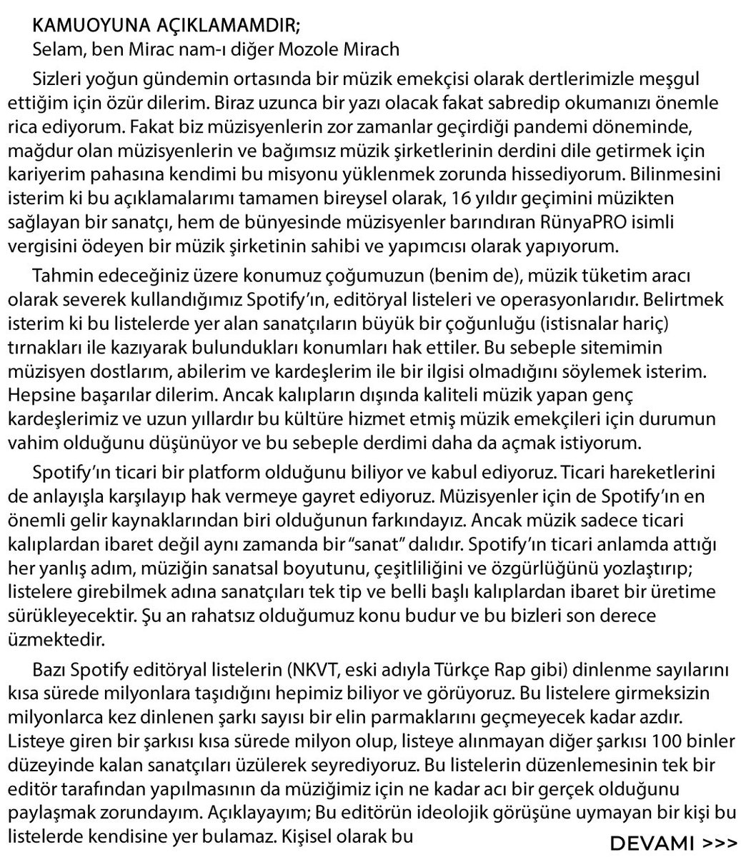 MiracOnline's tweet photo. KAMUOYUNA AÇIKLAMAMDIR. (1) @SpotifyTurkey @Spotify https://t.co/uO2I5ik4HK