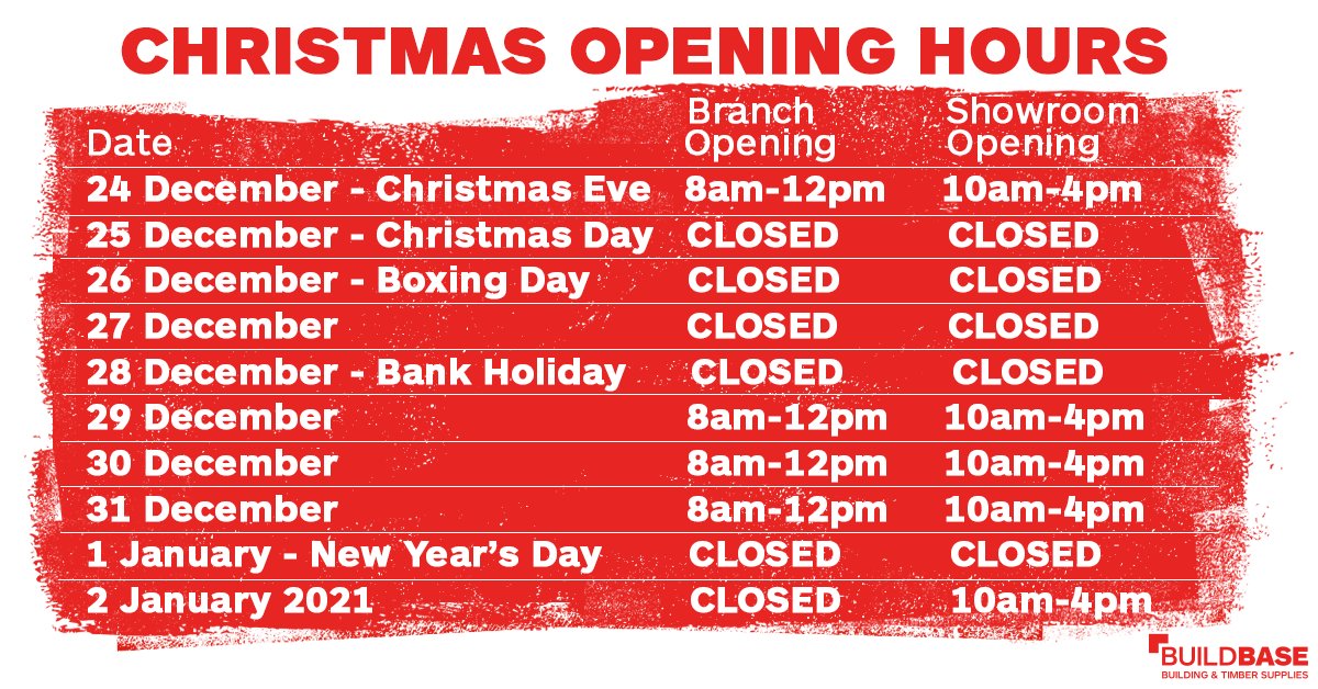 We hope you are all in full festive swing! 🎄 We will remain open in Tier 4 areas as well as the rest of the country over the Festive season. Here are our #Christmas and #NewYear opening hours for branches and showrooms. 🕑
#Christmas2020