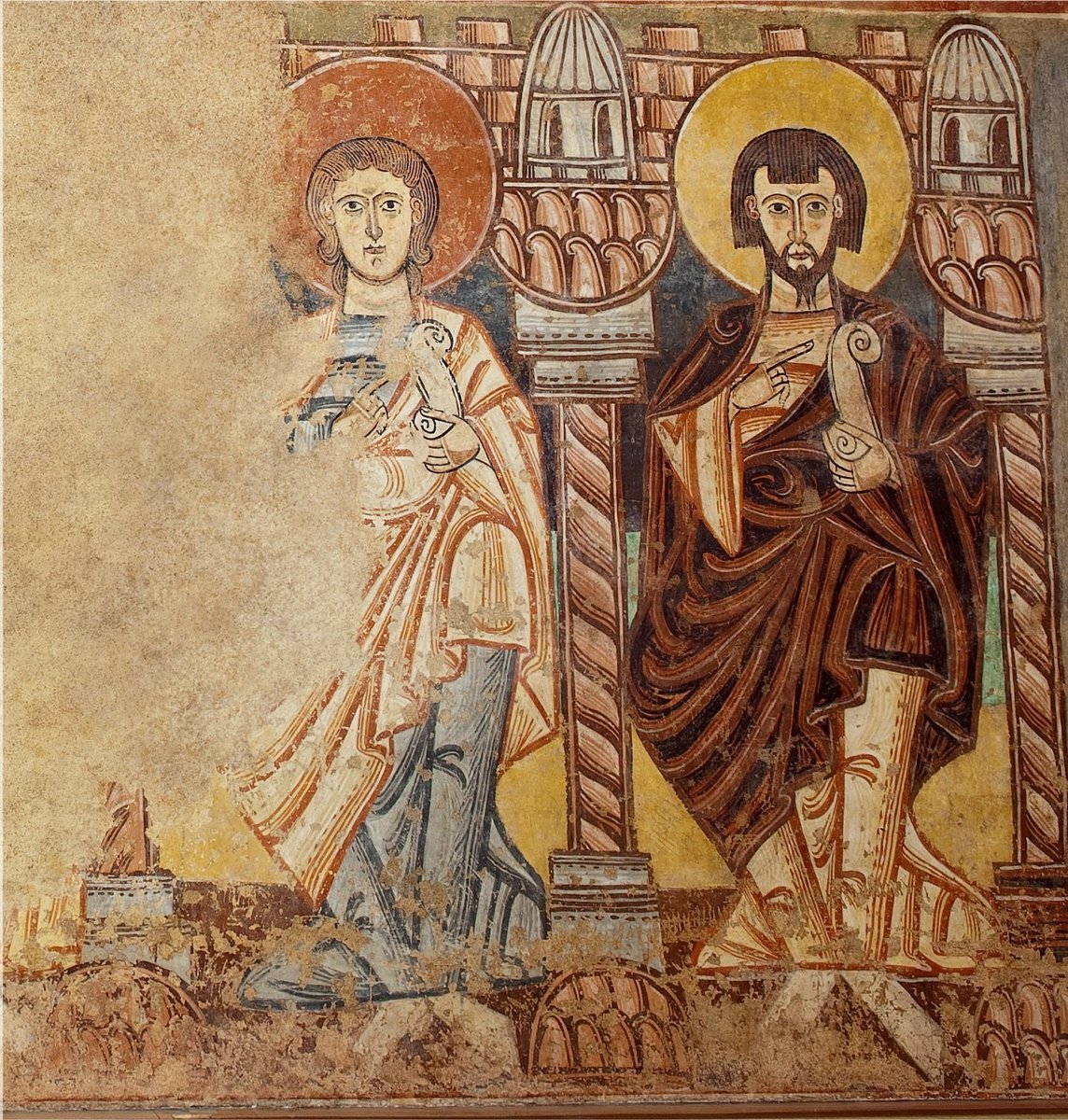 cylromanica's tweet photo. Las pinturas murales de Maderuelo #Segovia son una auténtica delicia. 
Son del S.XII y fueron trasladadas al Museo del Prado ante el peligro de
inundación de la ermita de la Vera Cruz, como consecuencia del desbordamiento del embalse de Linares.
Fotos de la web de @museodelprado https://t.co/g1EMBvEcFH