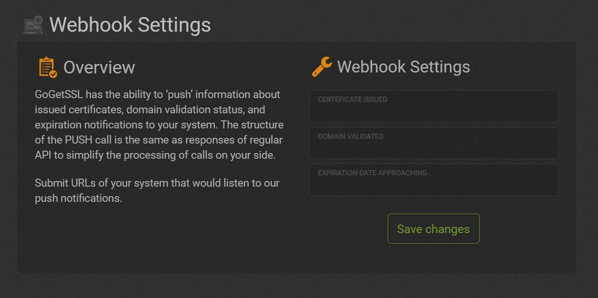 Webhook/Push API is available now to all our resellers. Get Domain Validation status, Issued SSL certificate, and expiration notifications without any need to make tons of calls to our system!