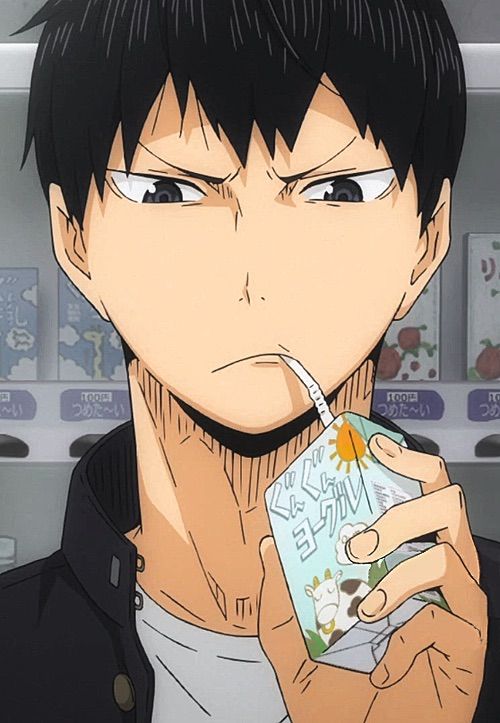 THE VERY FIRST SHOT OF HIS APPEARENCE, WHAT IS HE DRNKING????HE'S DRINKING GUN GUN YOGURT. THAT'S RIGHT!! IT'S YOGURT!! ONE OF THE FIRST THINGS U GET TO KNOW ABT KAGEYAMA IS THAT HE DRINKS YOGURT!!!
