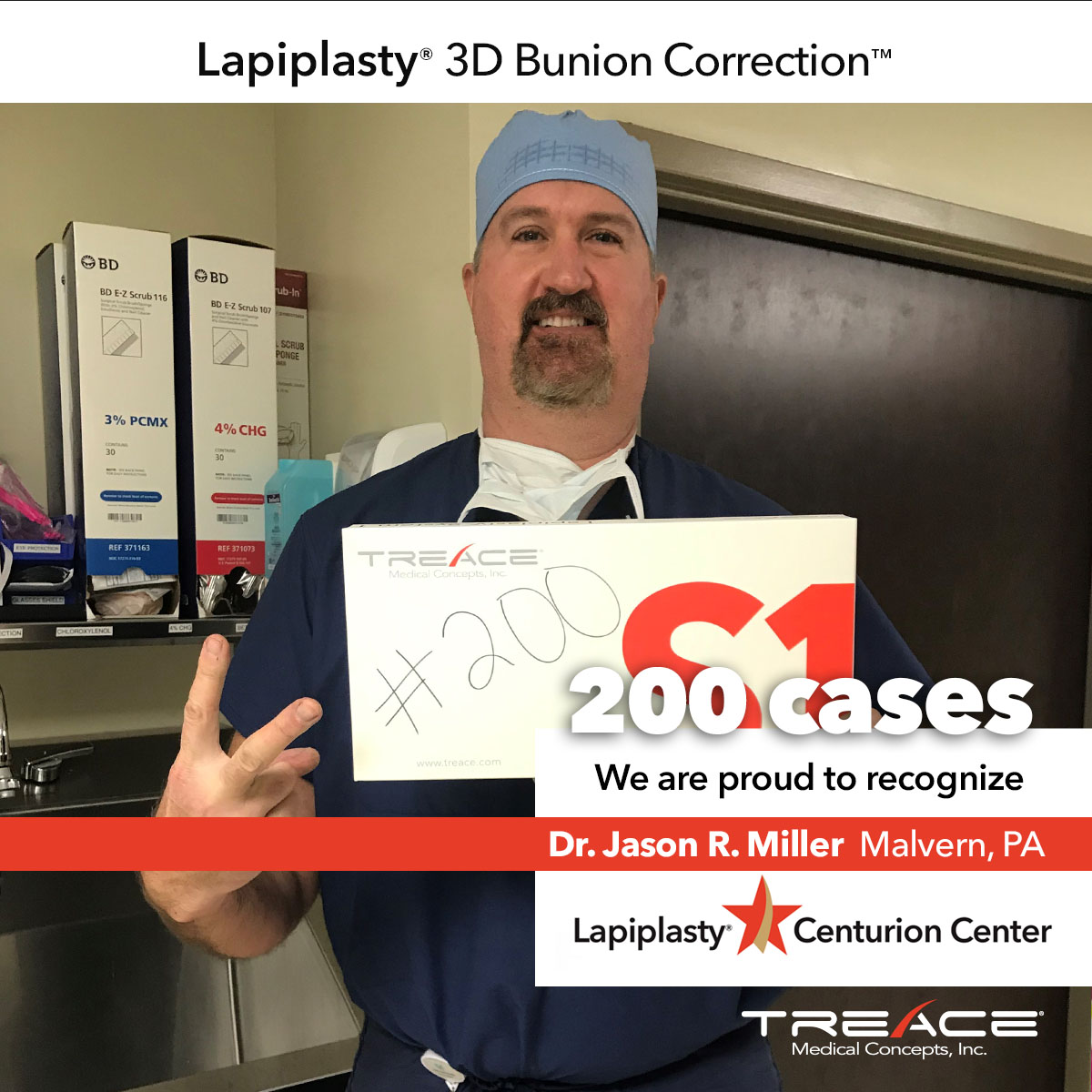 We are proud to congratulate veteran Lapiplasty® Centurion club surgeon Dr. Jason R Miller (Malvern, PA). Dr. Miller along with his team, recently treated their 200th Lapiplasty® 3D Bunion Correction™ patient. 

#lapiplastycenturioncenter #fixitrightthefirsttime #200 #lapiplasty