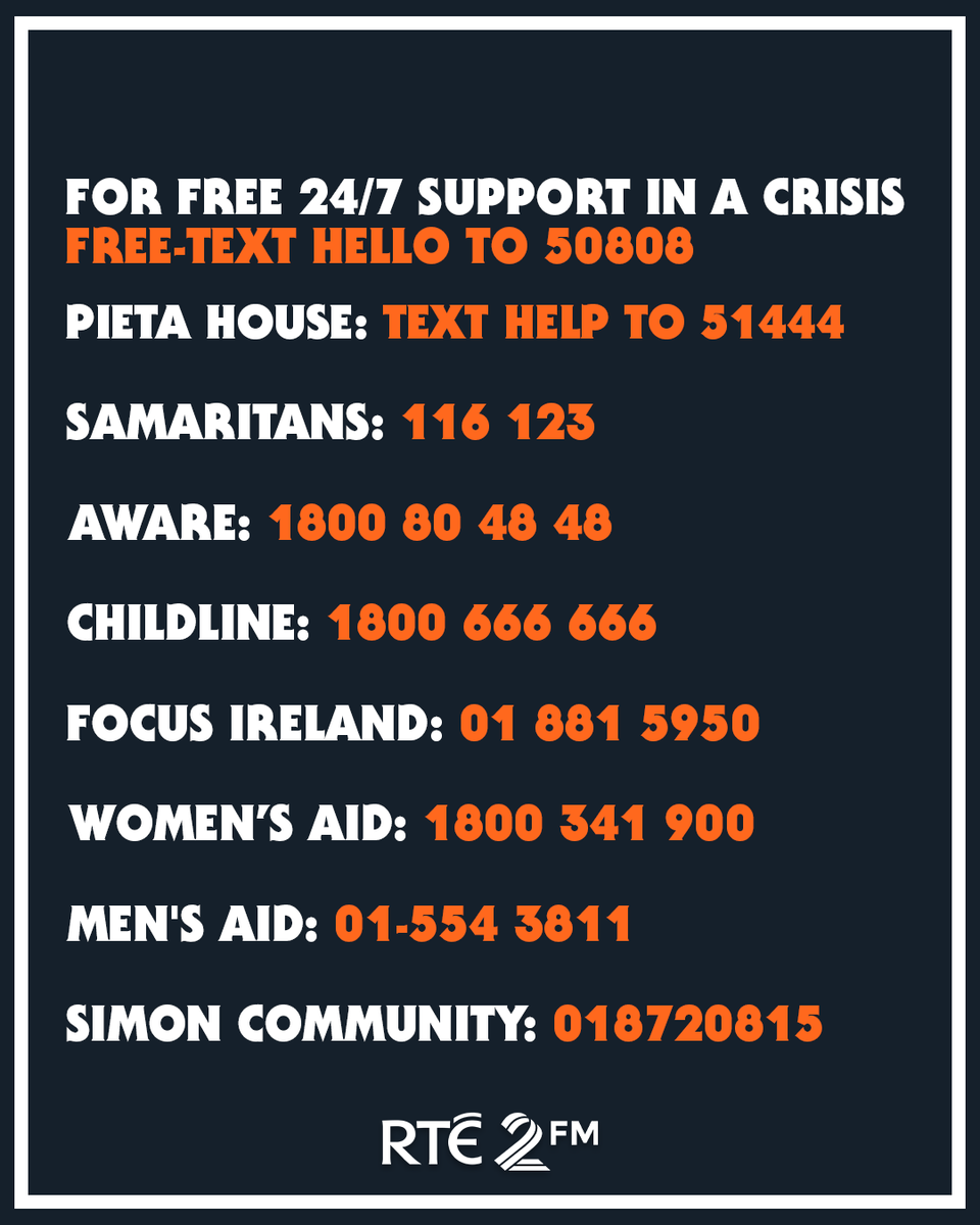 RTE2fm's tweet photo. If today's news has affected you more than you're able to handle, please reach out for help.

The next few weeks are going to be hard but you are not alone.

There are very good people willing to listen 💚 https://t.co/LZ08QlM4zZ
