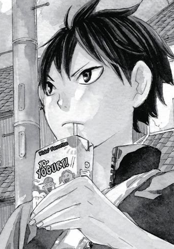 WHEN FURUDATE DREW HIM IN THE COVER, WHAT IS HE DRINKING??YOGURT!