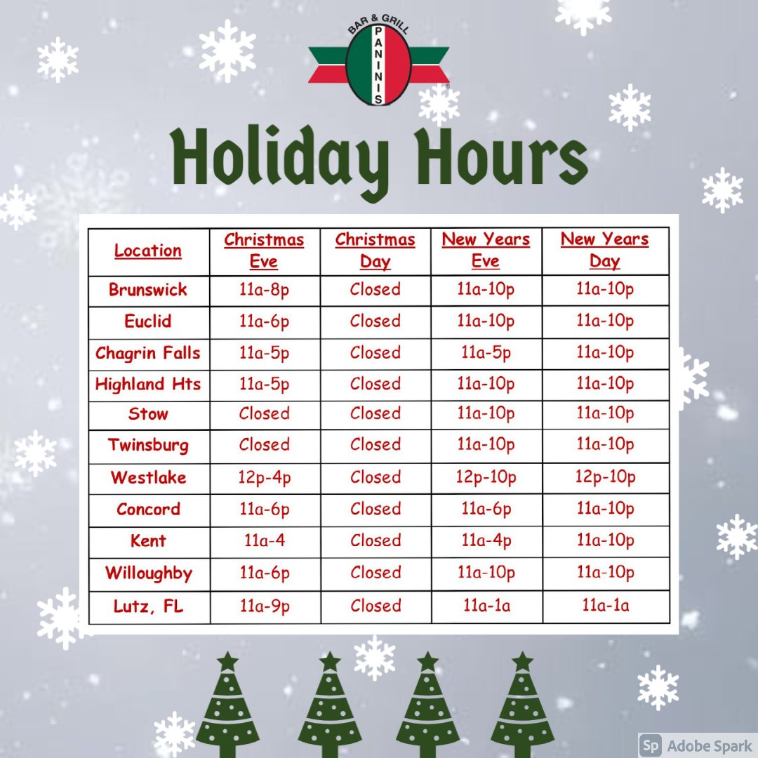 Overstuffed1's tweet photo. Panini's holiday hours 🎅🎄 https://t.co/5RiszXmacu