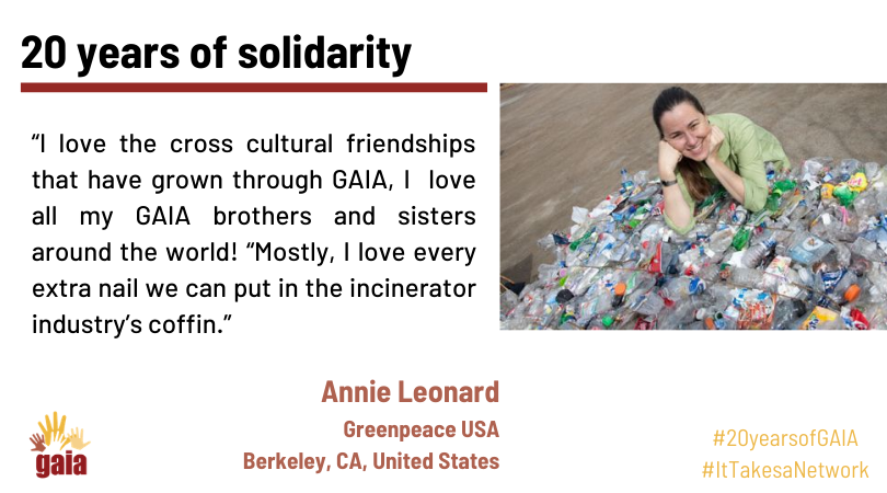 GAIAnoburn's tweet photo. Power to the people! Down with the incinerator industry!
Read more from founding member @AnnieMLeonard on the values and relationships that made GAIA the force that it is today. https://t.co/oYMKg4WzkD
#20yearsofGAIA #ItTakesaNetwork https://t.co/NXg884ePm2