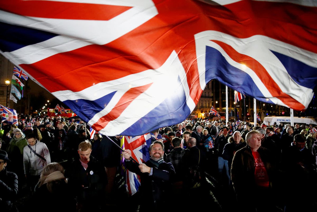 - January 31 -A man in London waves a giant flag after Britain becomes the first country to ever leave the EU in a historic departure known as “Brexit."  https://cnn.it/3lXJBdf&nbsp;