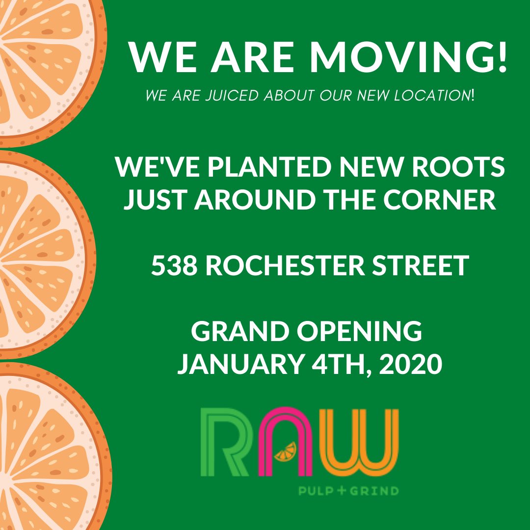 We are juiced about our new location! We are closed until January 4th but still taking bookings for cleanses online for the new year so if you are thinking of kickstarting 2021 on a healthy note, we can help! rawpulpandgrind.com/raw-reboot-cle…