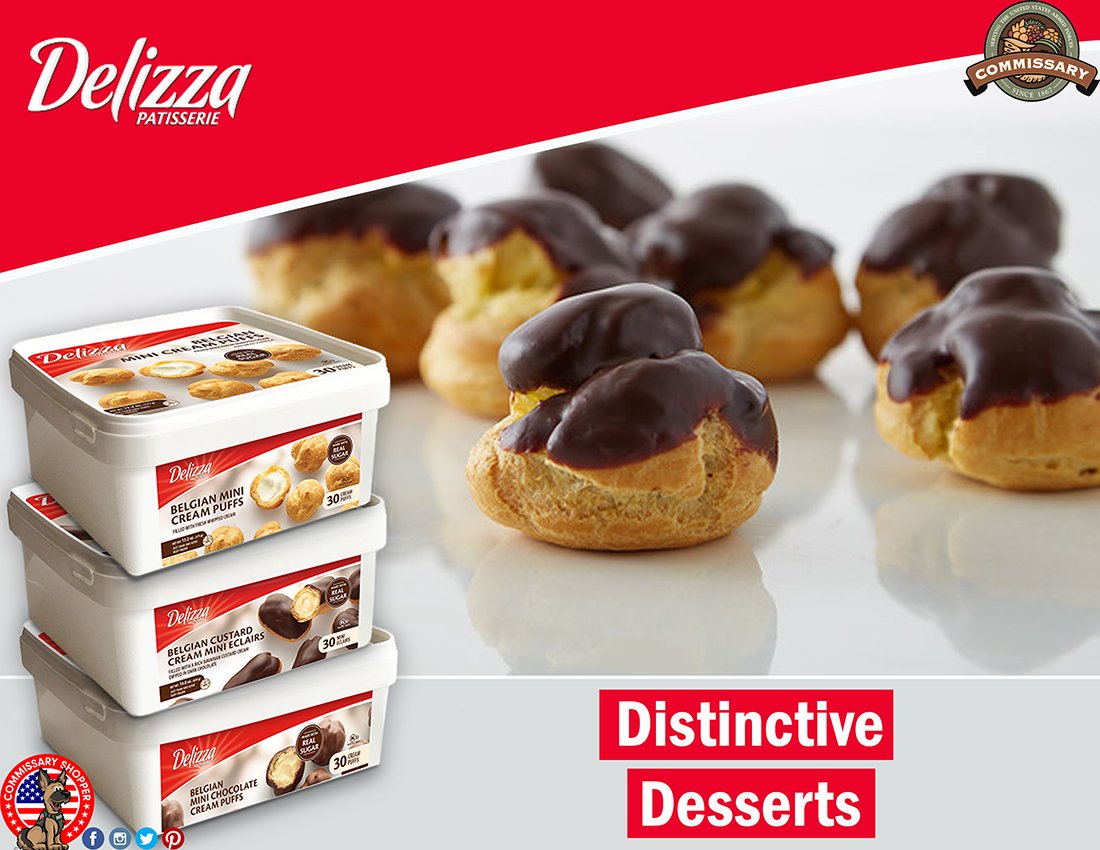 CommissaryShep's tweet photo. @DelizzaDesserts Brings Delight To Every Table With A Collection Of Distinctive Desserts 😋 Get Any 30ct Eclairs Or Creme Puffs Today At @YourCommissary!🛒#delizza #dessert #eclairs #cremepuffs #tasty #chocolate #sweets #pastry #commissaryshopper #patisserie #delicious #yummy https://t.co/vWt8tWRbsL