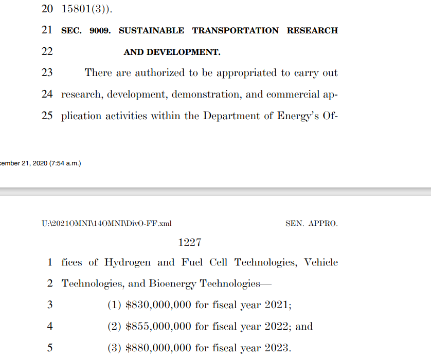 "Sustainable Transportation R&D": $830,000,000 in 2021, $880,000,000 by 2023. Let's piss away more money on Hydrogen!