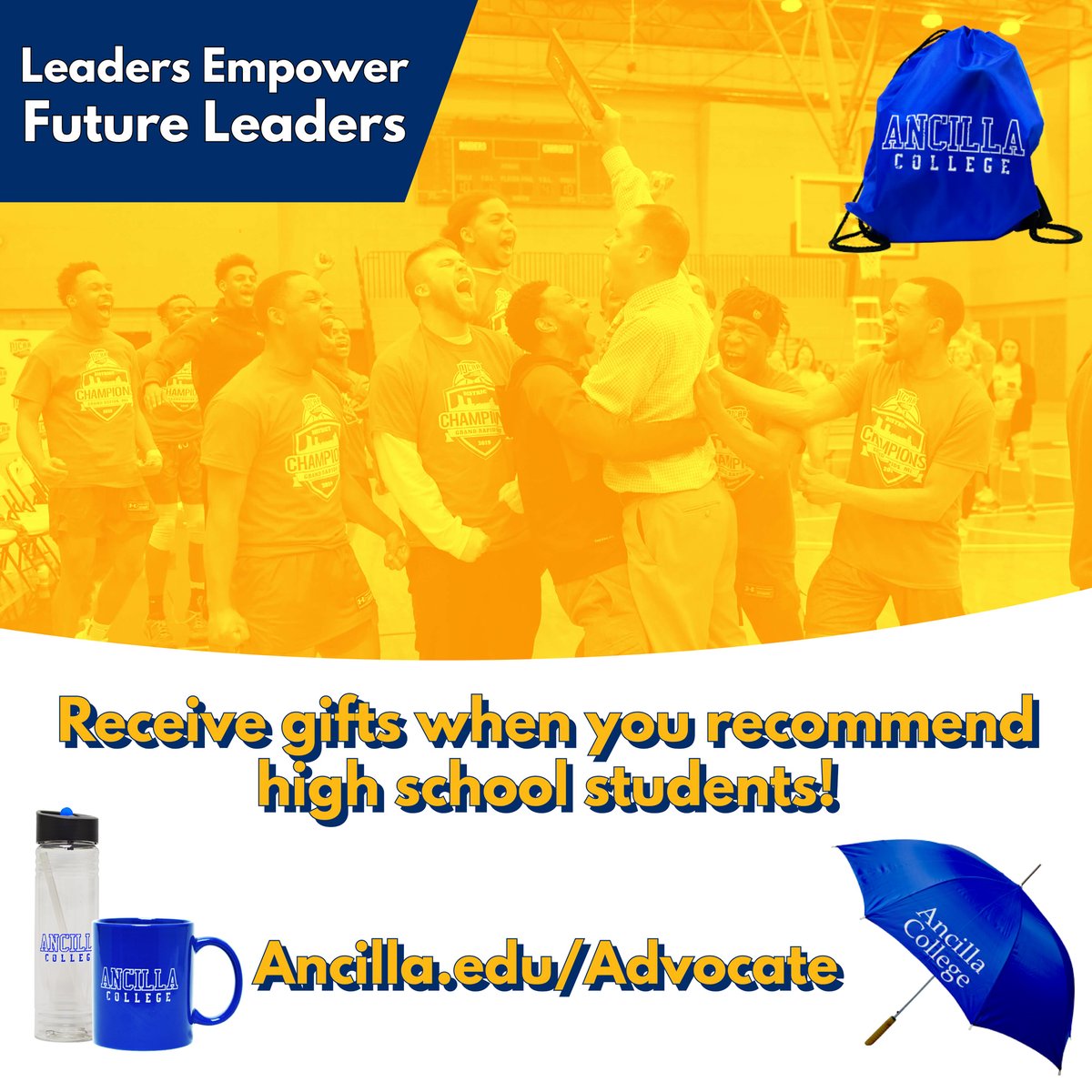 Become an advocate of Ancilla College by recommending young people in your sphere of influence to become students at Ancilla, and we will send you some swag!