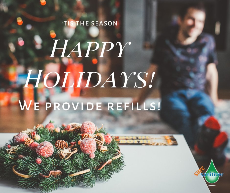 SureSanitizer's tweet photo. We provide refills! Happy holidays!

#suresanitizer #happyholidays #holidayseason #washyourhand #handhygiene https://t.co/Sx63gHfF1f
