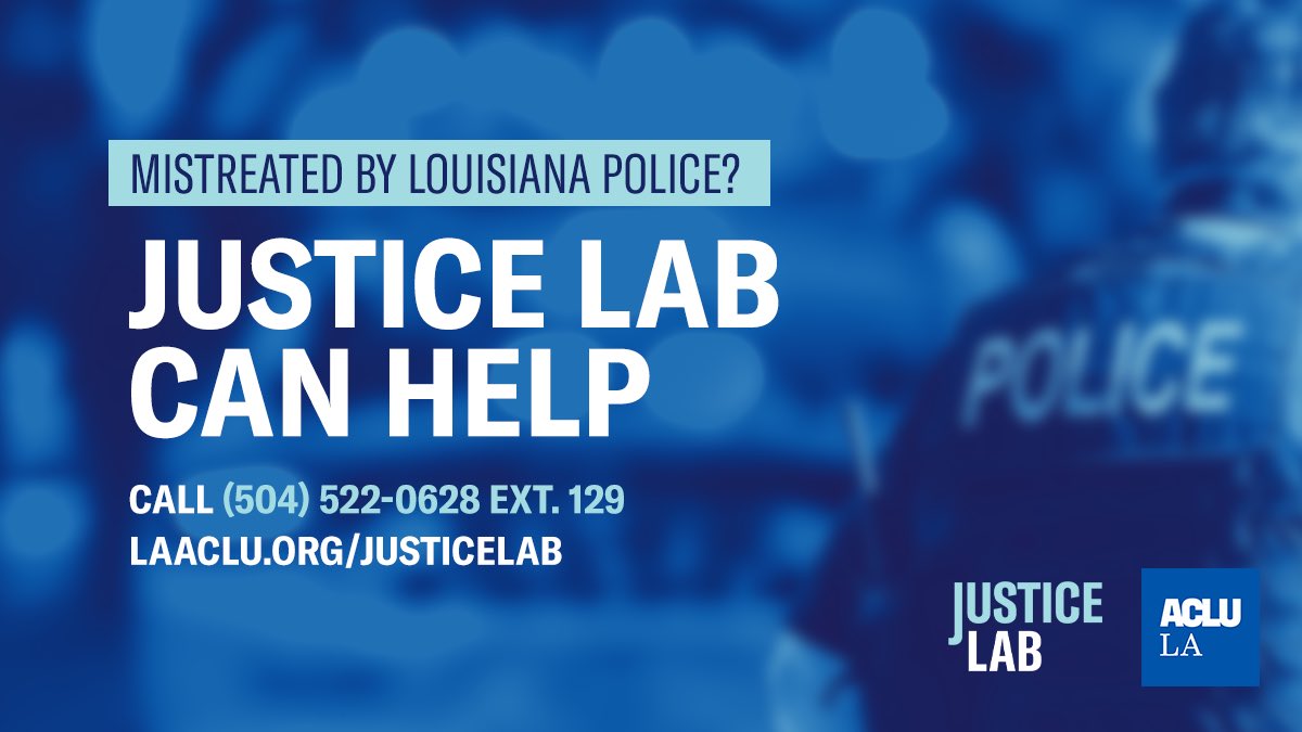 ACLUofLouisiana's tweet photo. Exciting news —> today our #JusticeLab initiative announced a new effort to provide free civil representation to help victims of police violence hold officers accountable. Thanks to the incredible grassroots orgs partnering with us!
https://t.co/zF9hMmrPJ3 https://t.co/TzLO0LqsY0