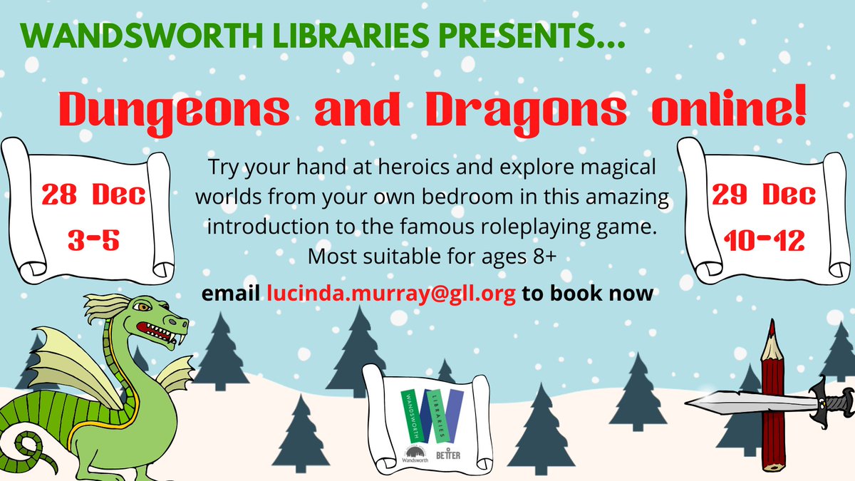 wandsworthlibs's tweet photo. Coming up after Christmas, Dungeons and Dragons online. Email lucinda.murray@gll.org for more information #Balham https://t.co/utUajQvxlq