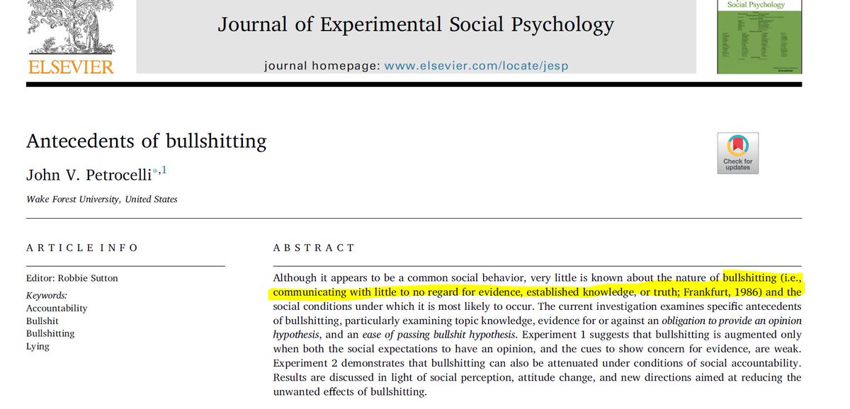 Nature: The Journal of Bullshit****Dear Twitter "Bullshit" is a well-established area of scholarly research as shown below, so please do not suspend me.A Thread1/n ending in END